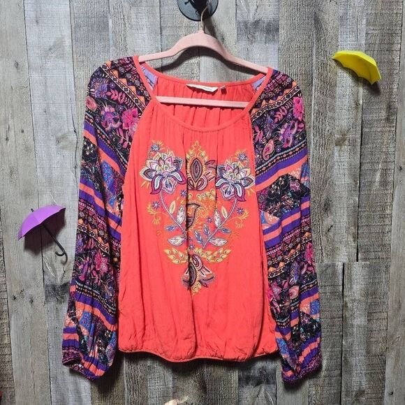 Soft Surroundings Orange Blame Rio Floral Embroidered Blouse - Picture 2 of 6